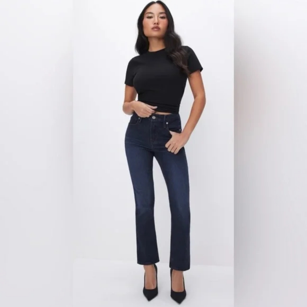 Good American Dark Blue Straight Leg Jeans